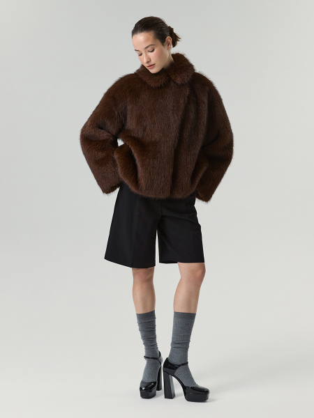 Экошуба укороченная с английским воротником Only me, цвет: рыжий с темными кончиками, ЭШ4580 купить онлайн