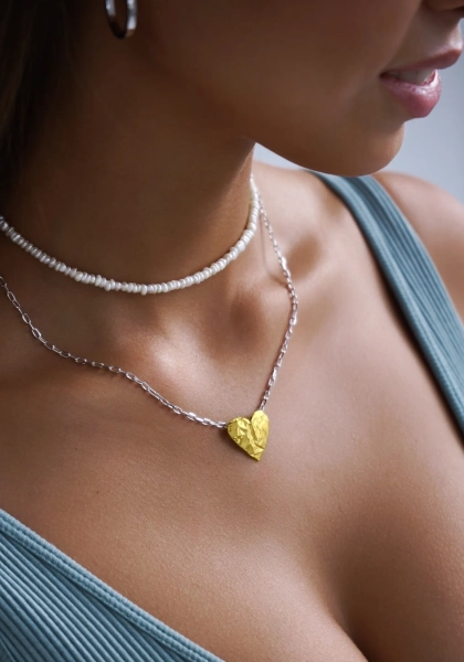 Серебряное колье сердце "Folio" gold SBLESKOM, цвет: позолота, 21061 купить онлайн