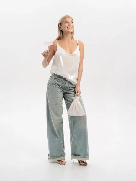 Джинсы со стразами "Bad girl" TRES, цвет: голубой, НФ-00002613 купить онлайн