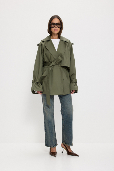Тренч укороченный ABDA, цвет: хаки, 812613403607 купить онлайн