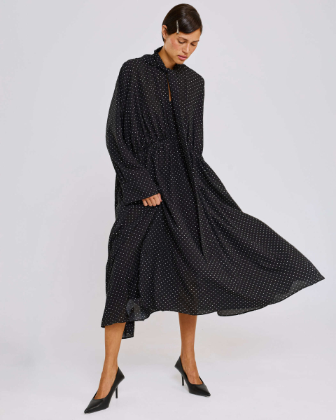 Платье в горох с шарфом Anmuse, цвет: Черный, RB26SP314-BLC купить онлайн