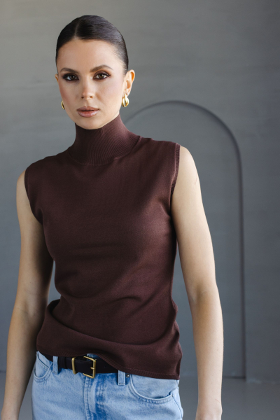 Блуза-топ из вискозы со стойкой VLVT, цвет: коричневый, 00-00005391 купить онлайн