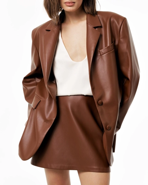 Пиджак LEATHER BATYA BROWN YONS, цвет: коричневый,  со скидкой купить онлайн