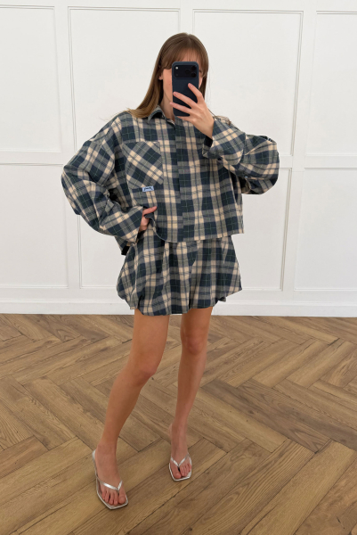 Рубашка укороченная в клетку Label .B, цвет: сине-зеленый,  купить онлайн