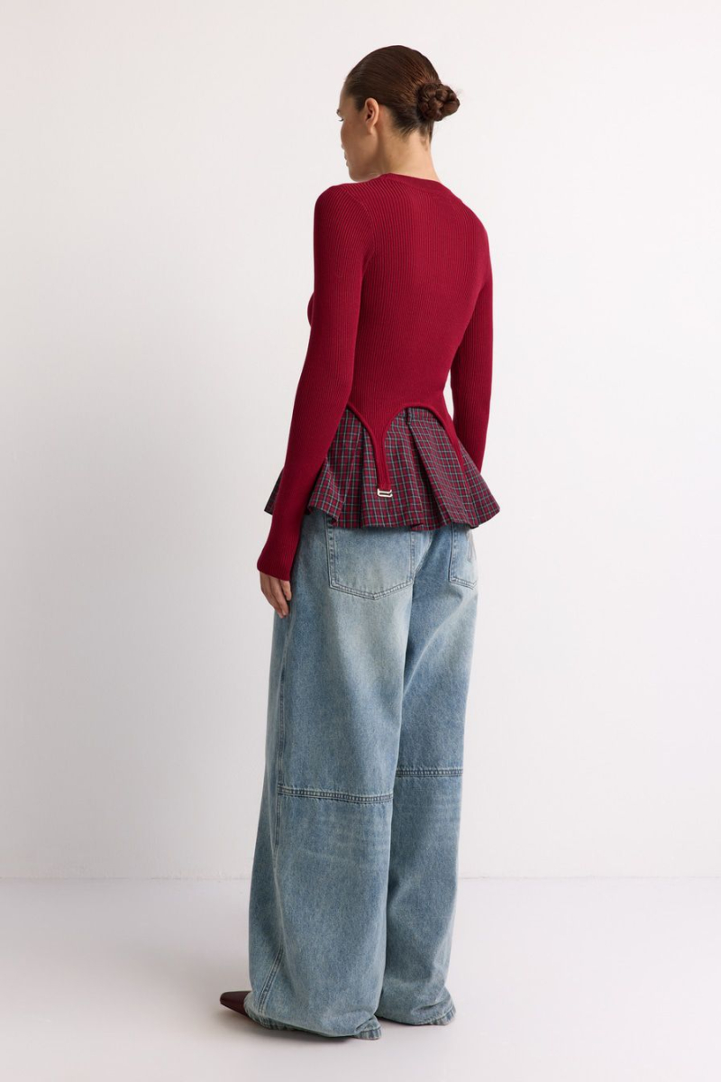 Джемпер с баской TOPTOP, цвет: Бордовый, TT.050.17942.330 купить онлайн