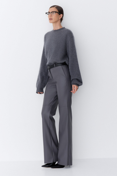 Брюки в расслабленном стиле из экокожи Ricoco, цвет: графитовый, 7007/2 купить онлайн