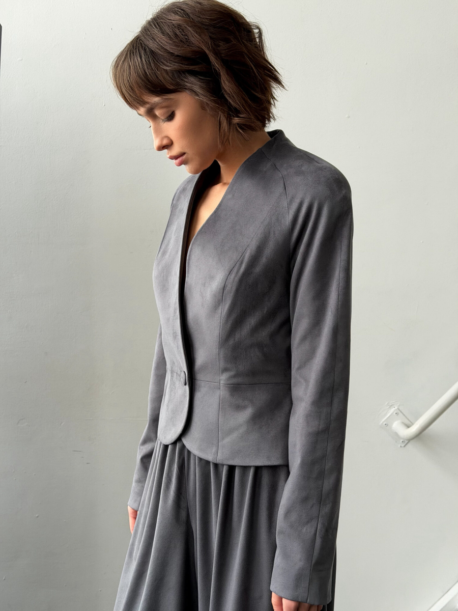 Жакет из замши GARCHIT, цвет: серый, GARZamJakBr купить онлайн