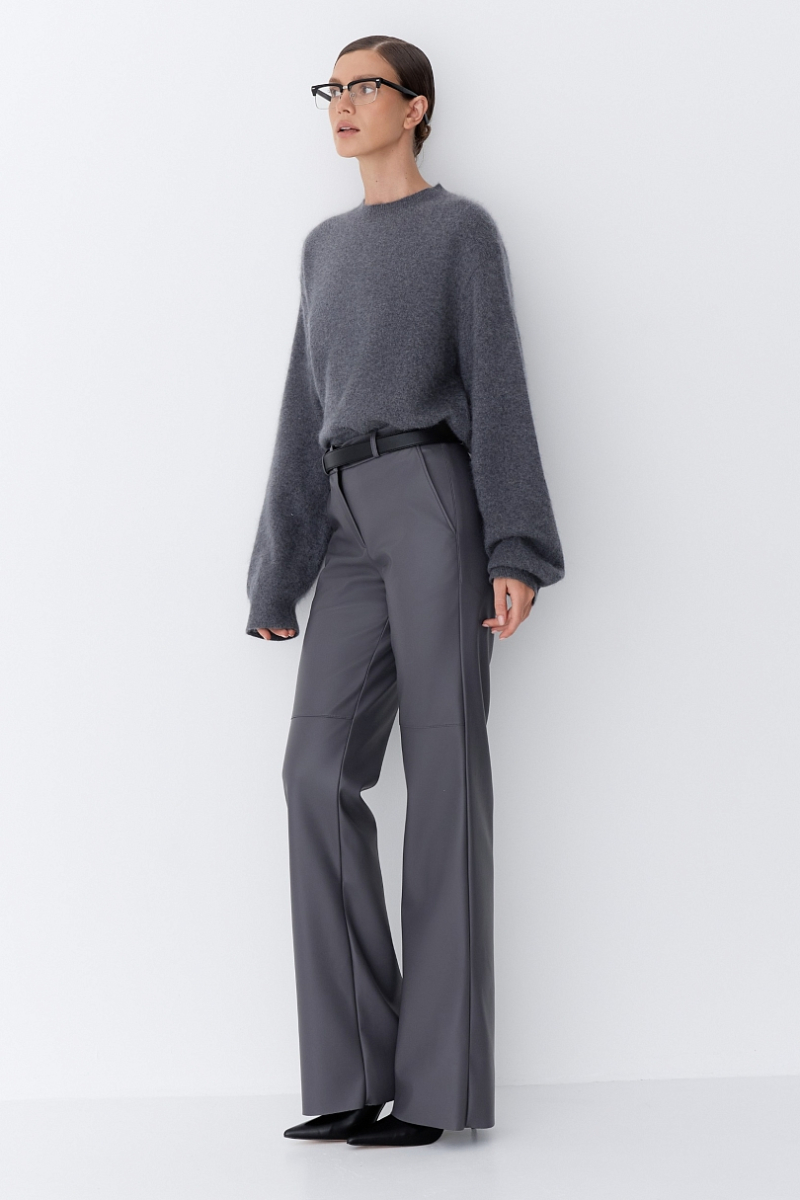 Брюки в расслабленном стиле из экокожи Ricoco, цвет: графитовый, 7007/2 купить онлайн