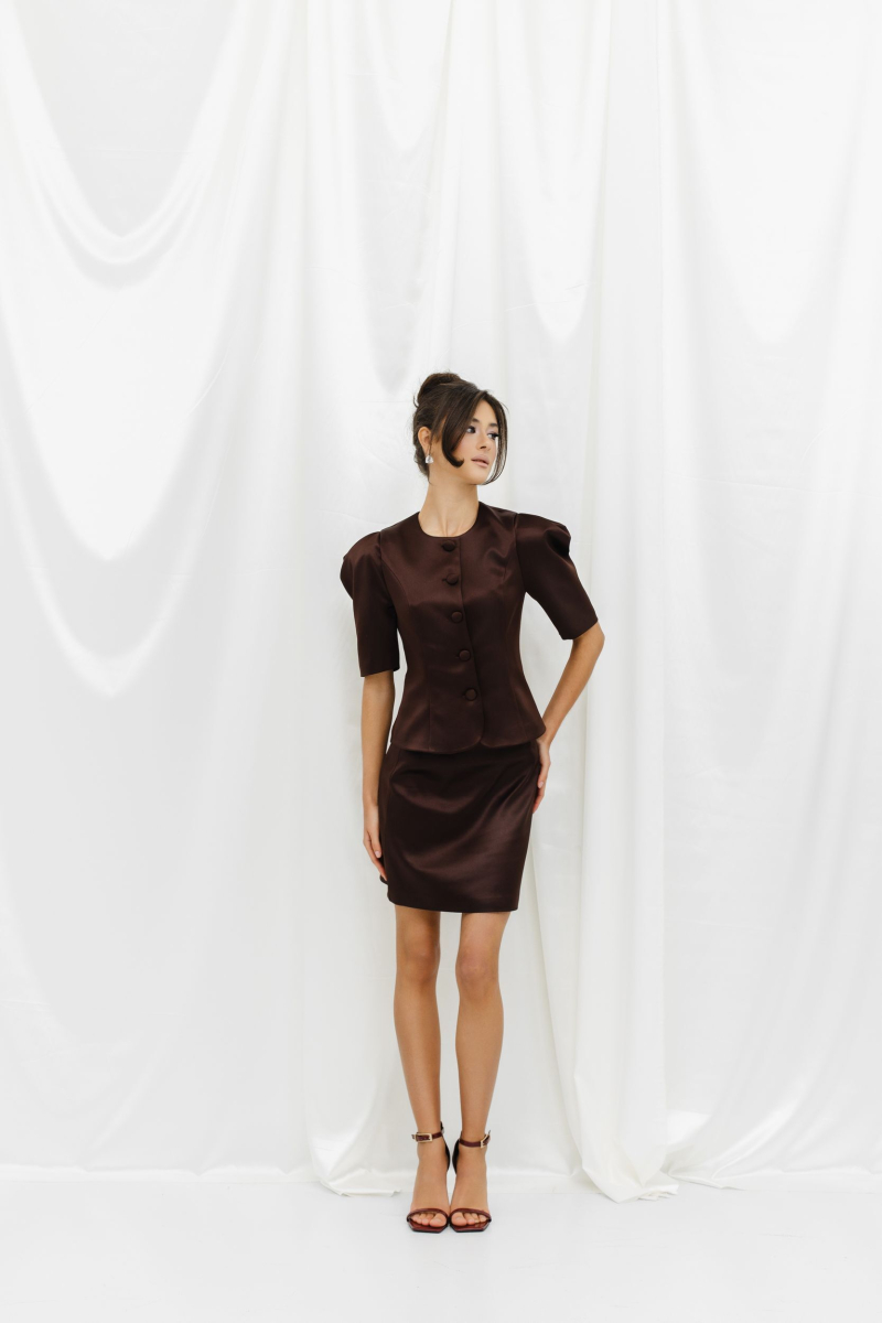 Юбка из атласа мини VELVET, цвет: шоколадный, 00-00005255 купить онлайн