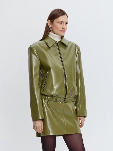 Бомбер из премиальной экокожи ANNA PEKUN, цвет: зеленый,  купить онлайн