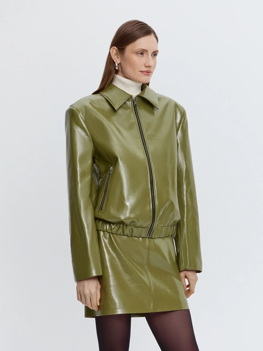 Бомбер из премиальной экокожи ANNA PEKUN, цвет: зеленый,  купить онлайн