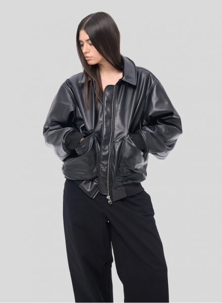 Бомбер ZNY C'EST CHIC ZNY, цвет: Черный, BJ-LEATHERBOMBERSS25-BLK купить онлайн