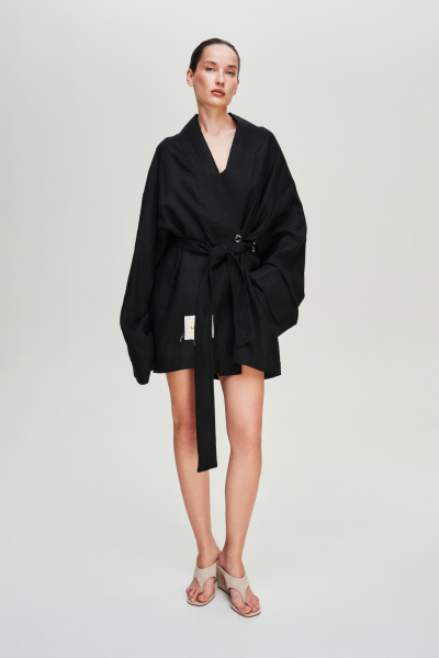 Кимоно мини изо льна Label .B, цвет: Черный, Km.28.5.1BLC купить онлайн