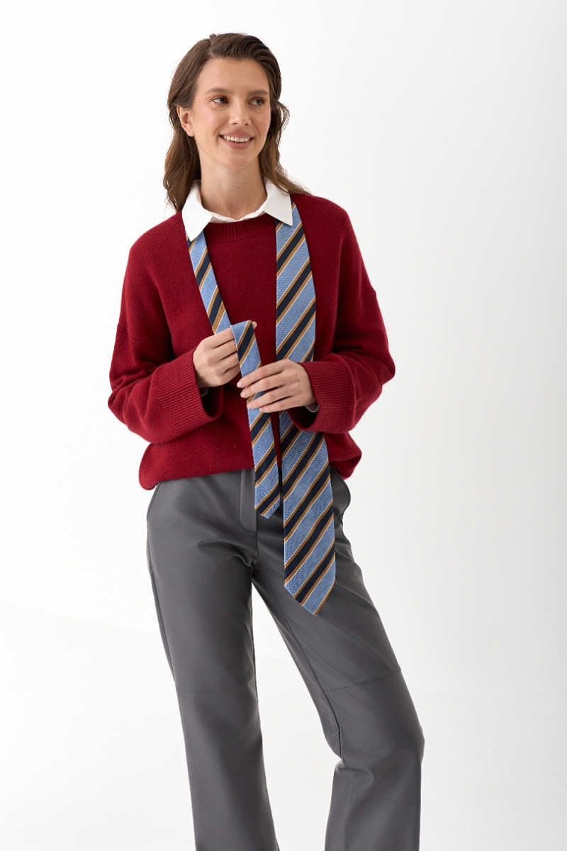 Брюки в расслабленном стиле из экокожи Ricoco, цвет: графитовый, 7007/2 купить онлайн