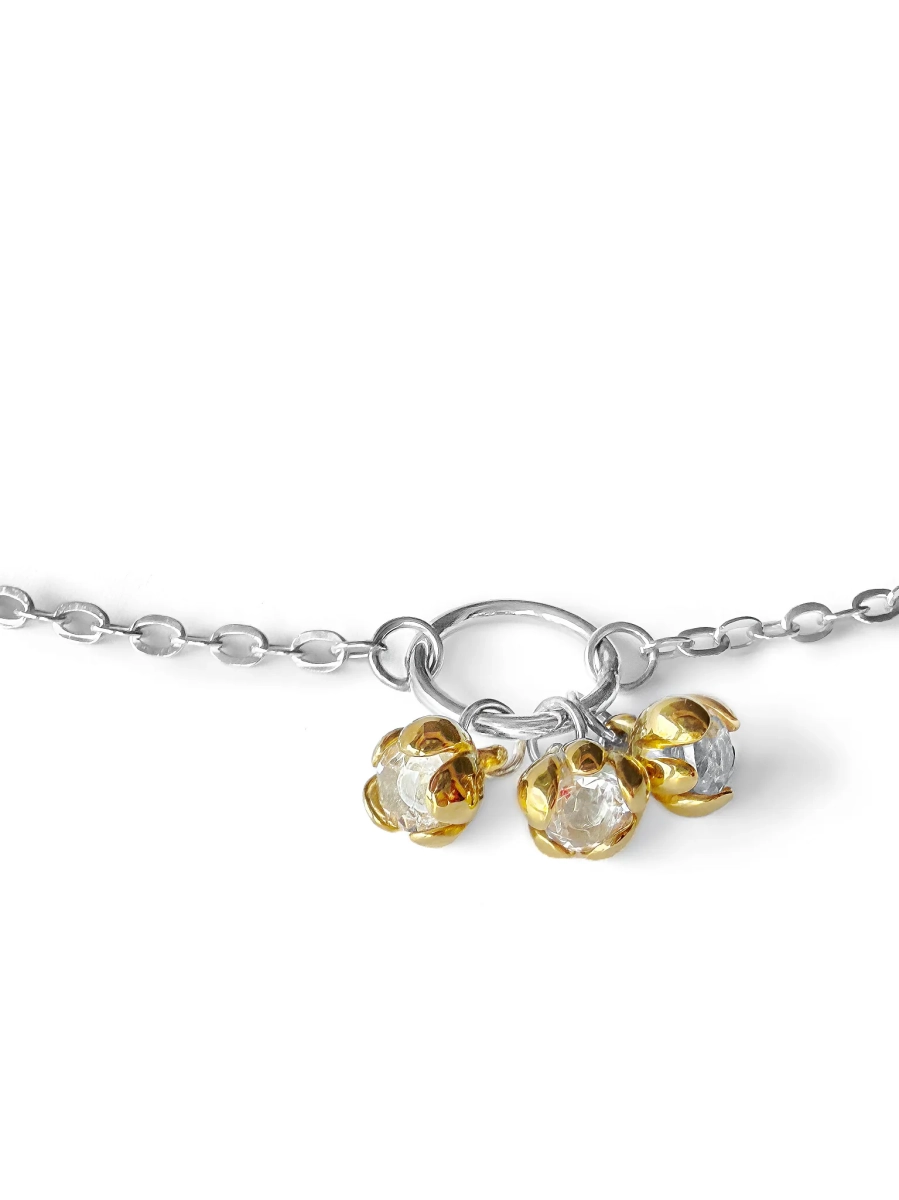 Серебряный браслет-кувшинка на ногу «Васюганские болота» с горным хрусталем SBLESKOM, цвет: серебро, 12161 купить онлайн