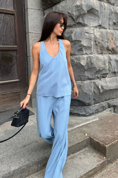 Брюки широкие из тенсела LIGHT BLUE