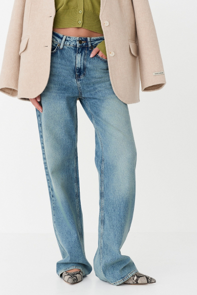 Джинсы прямые с завышенной посадкой Ricoco, цвет: грязно-голубой, 3066/4 купить онлайн