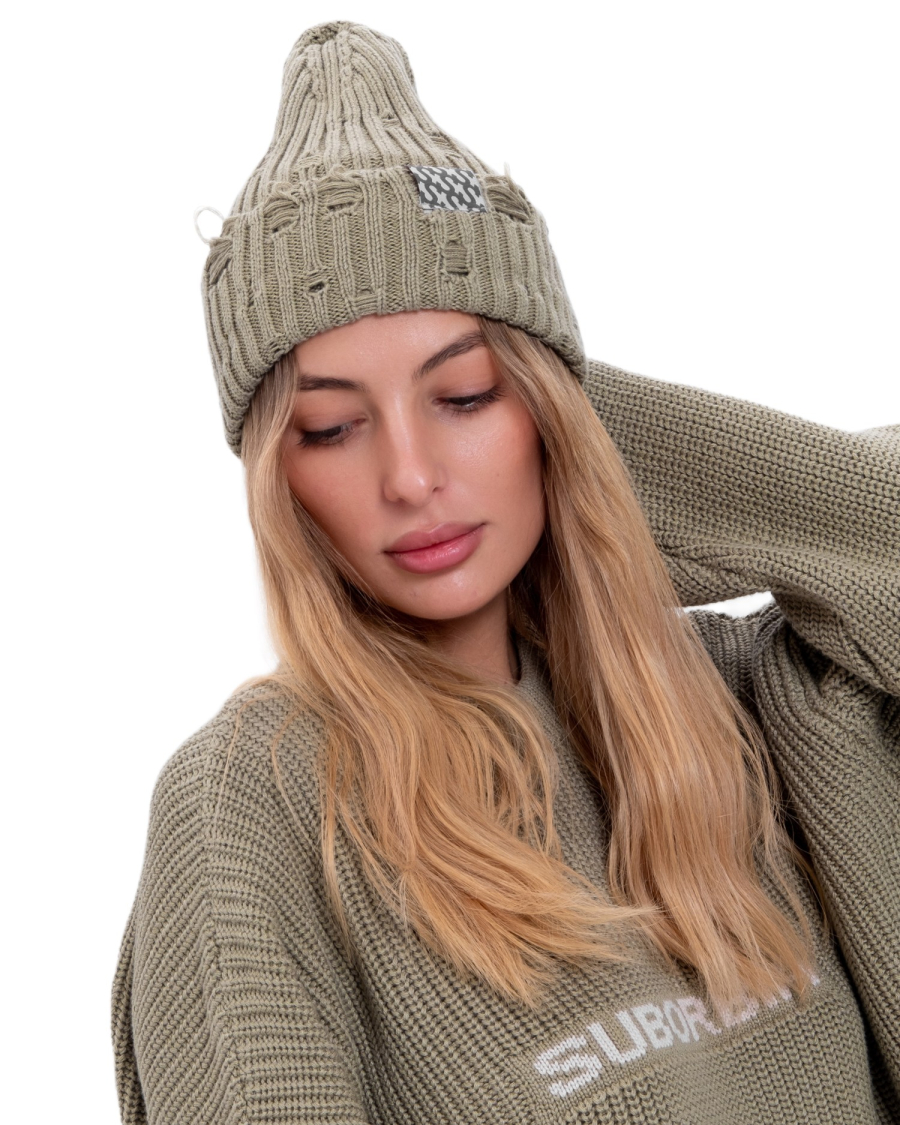 Шапка KNITTED TORN Suborbia, цвет: Khaki 04011 купить онлайн