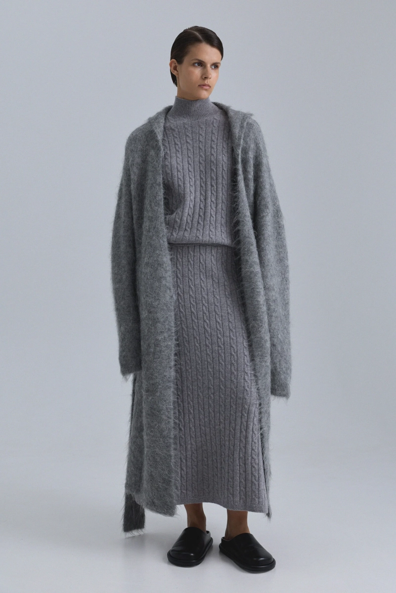 Кардиган макси из альпаки OPORA Mankova, цвет: серый меланж, FW24/25-07 купить онлайн
