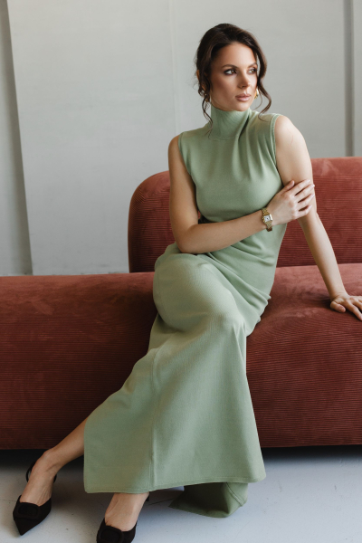 Платье из вискозы со стойкой макси VLVT, цвет: фисташковый, 00-00005380 купить онлайн