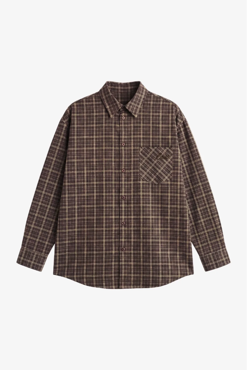 Рубашка в клетку с карманом Темный шоколад