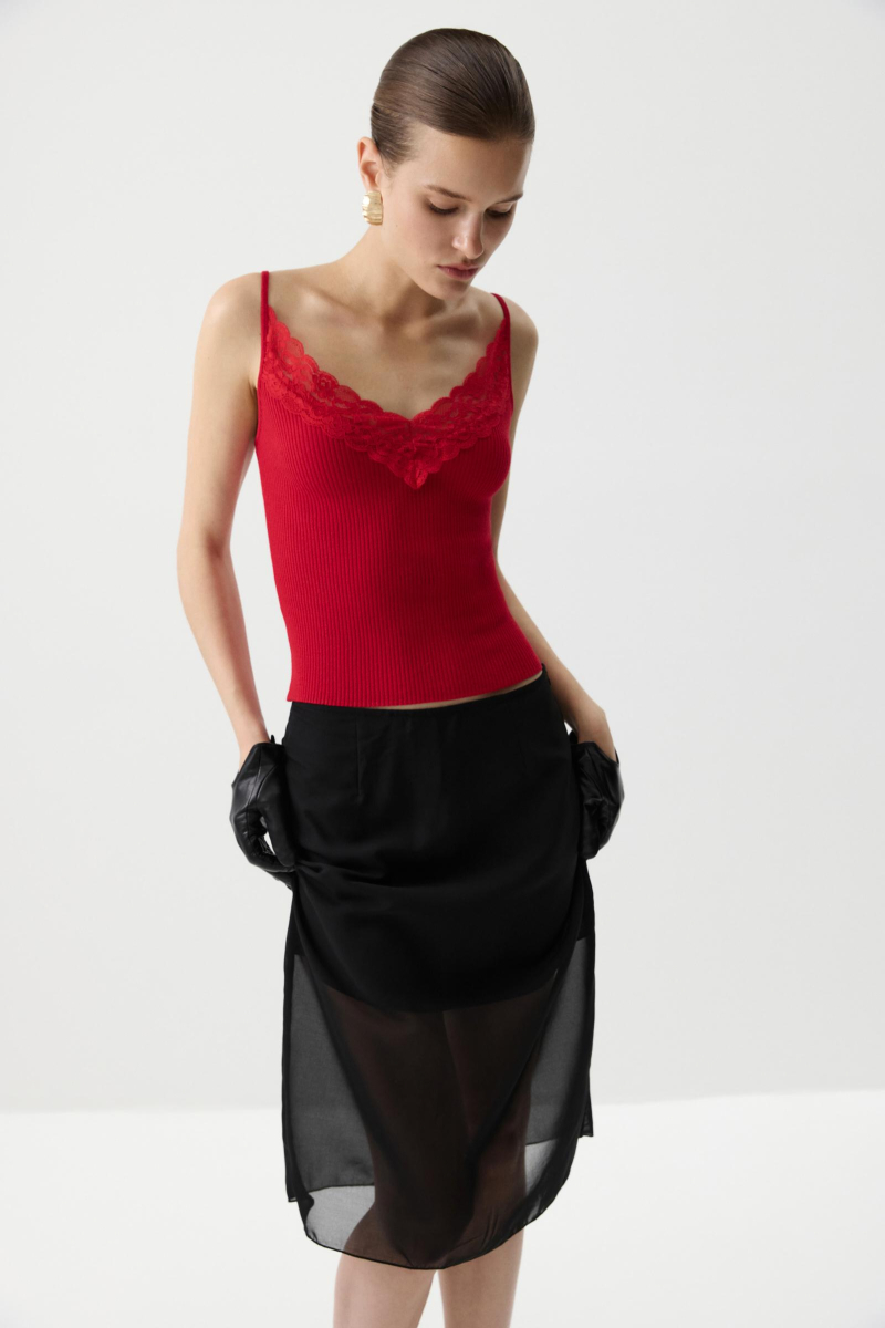 Топ вязаный с кружевом Charmstore, цвет: красный, 309-52373-440 купить онлайн