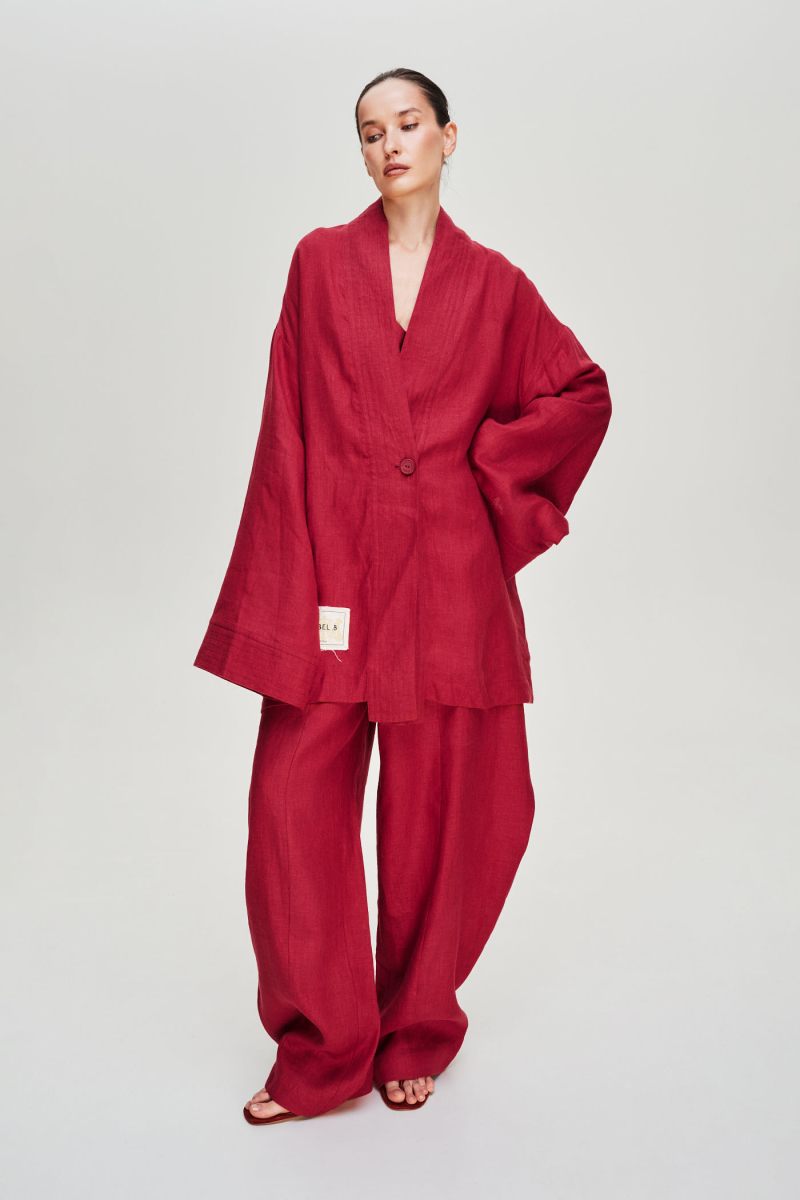 Кимоно мини изо льна Label .B, цвет: Бордовый, Km.28.5.1BRG купить онлайн