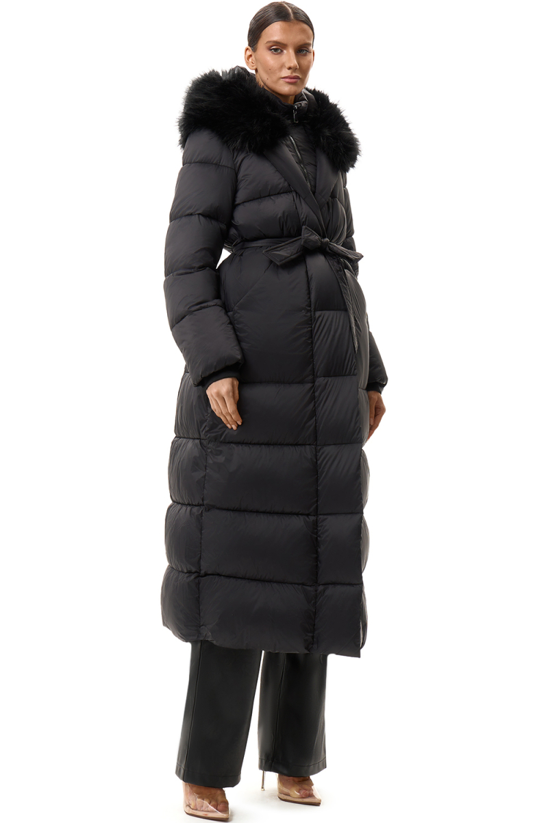 Пуховик длинный с поясом SODAMODA, цвет: Черный, 15956 купить онлайн