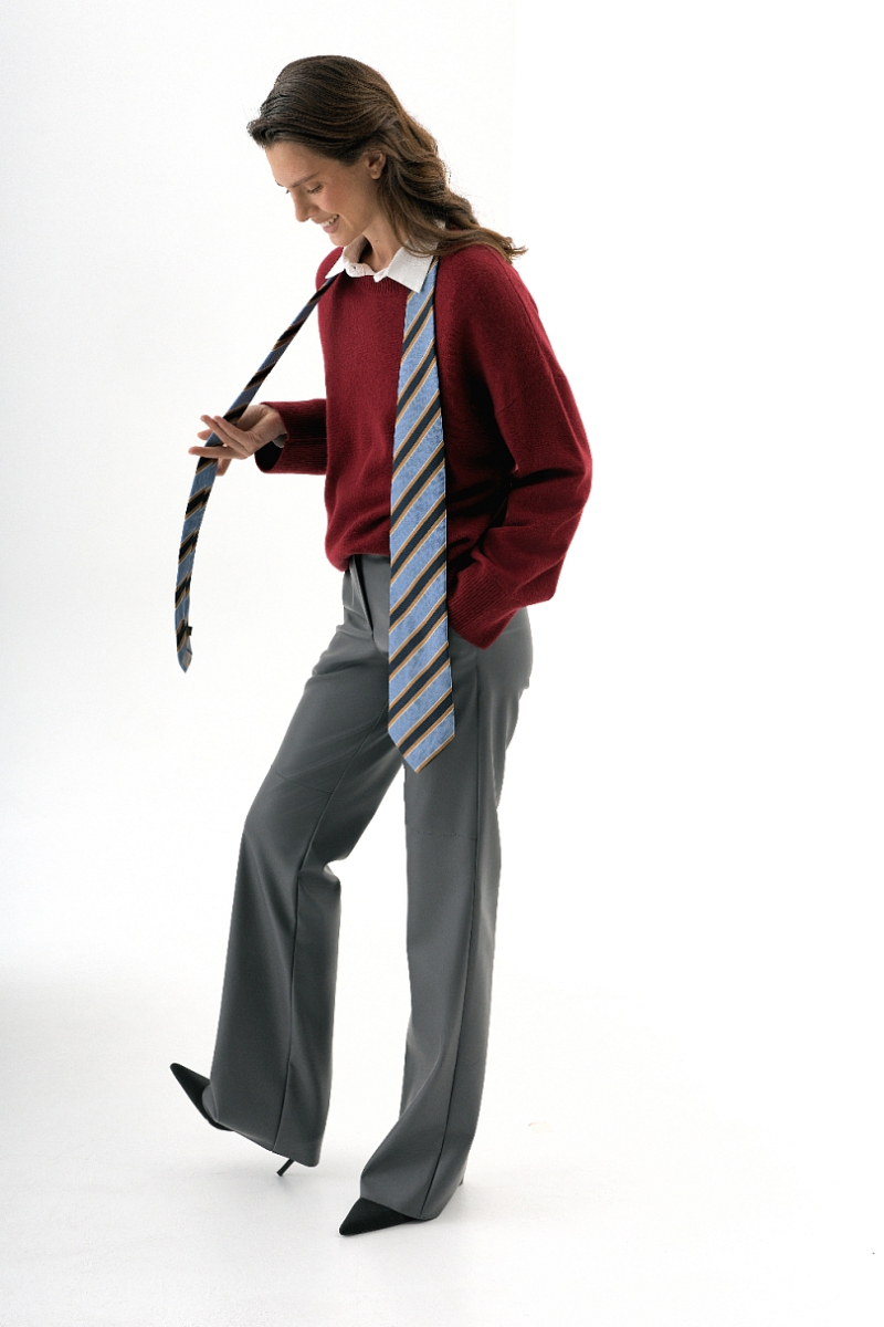 Брюки в расслабленном стиле из экокожи Ricoco, цвет: графитовый, 7007/2 купить онлайн