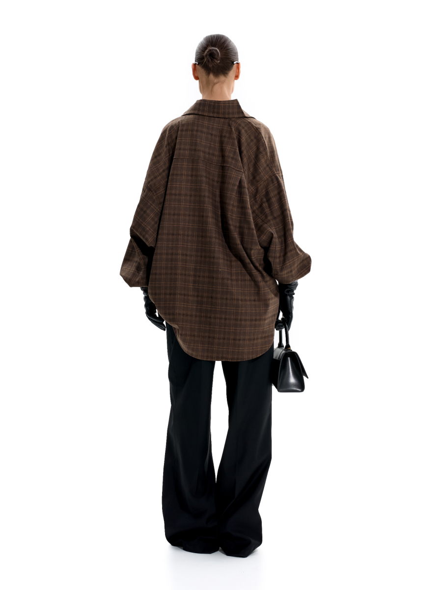 Объемная рубашка в клетку ANOTHER SELECT, цвет: коричневый, 00024 купить онлайн