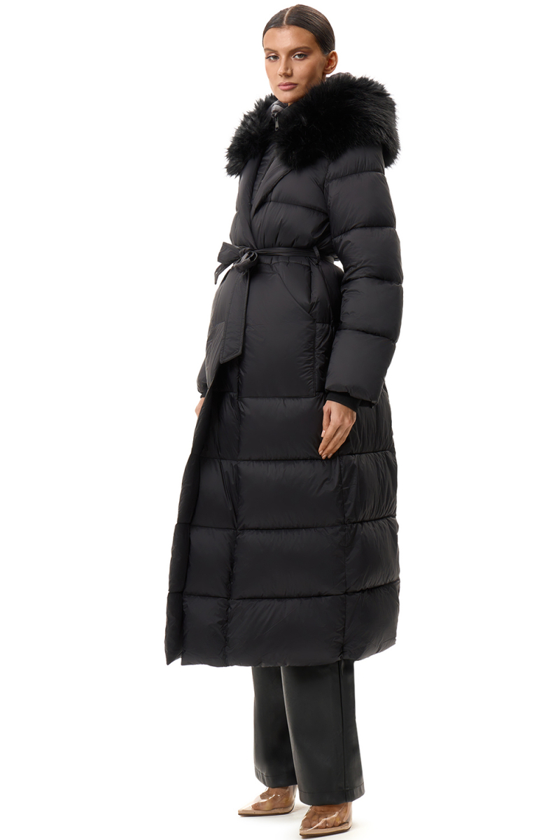 Пуховик длинный с поясом SODAMODA, цвет: Черный, 15956 купить онлайн