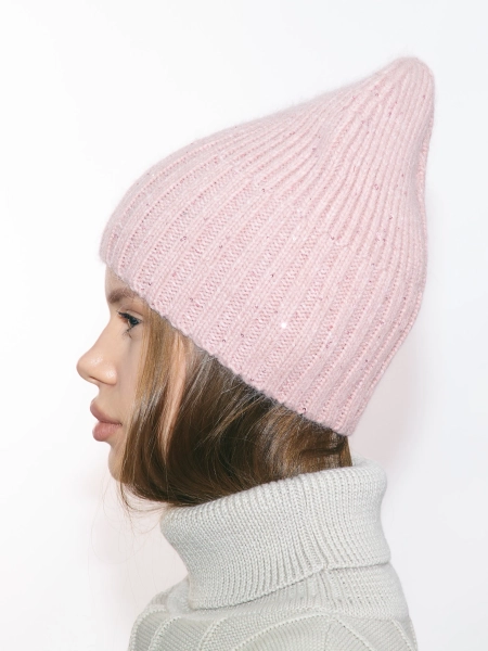 Вязаная шапка в пайетку с добавлением ангоры LIBERT'A, цвет: розовый 00053 купить онлайн