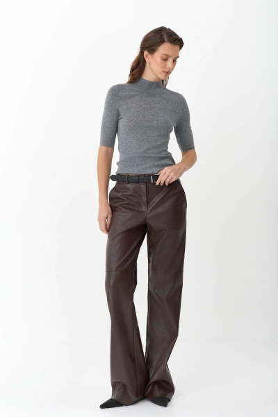 Топ с воротником стойка из мериноса Ricoco, цвет: серый, 5066/4 купить онлайн