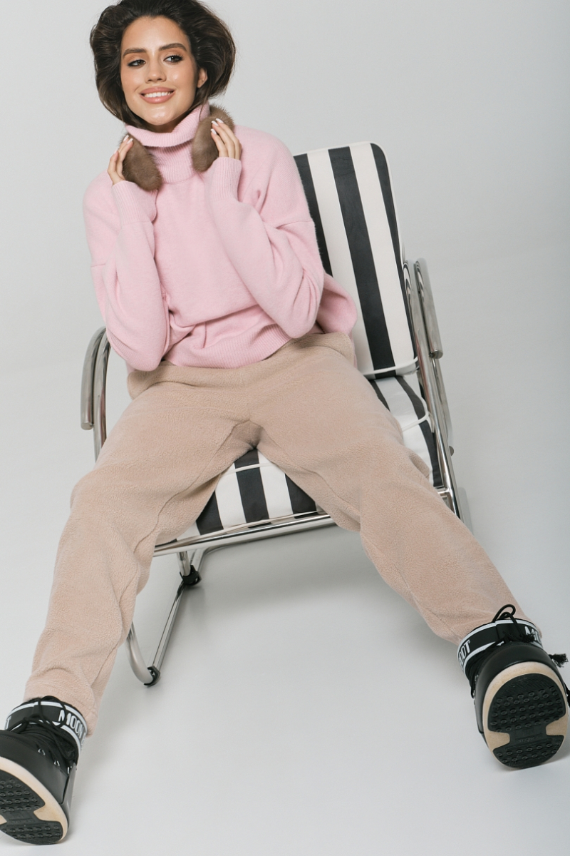 Свитер с шерстью оверсайз Ricoco, цвет: пудровый, 7014/1 купить онлайн