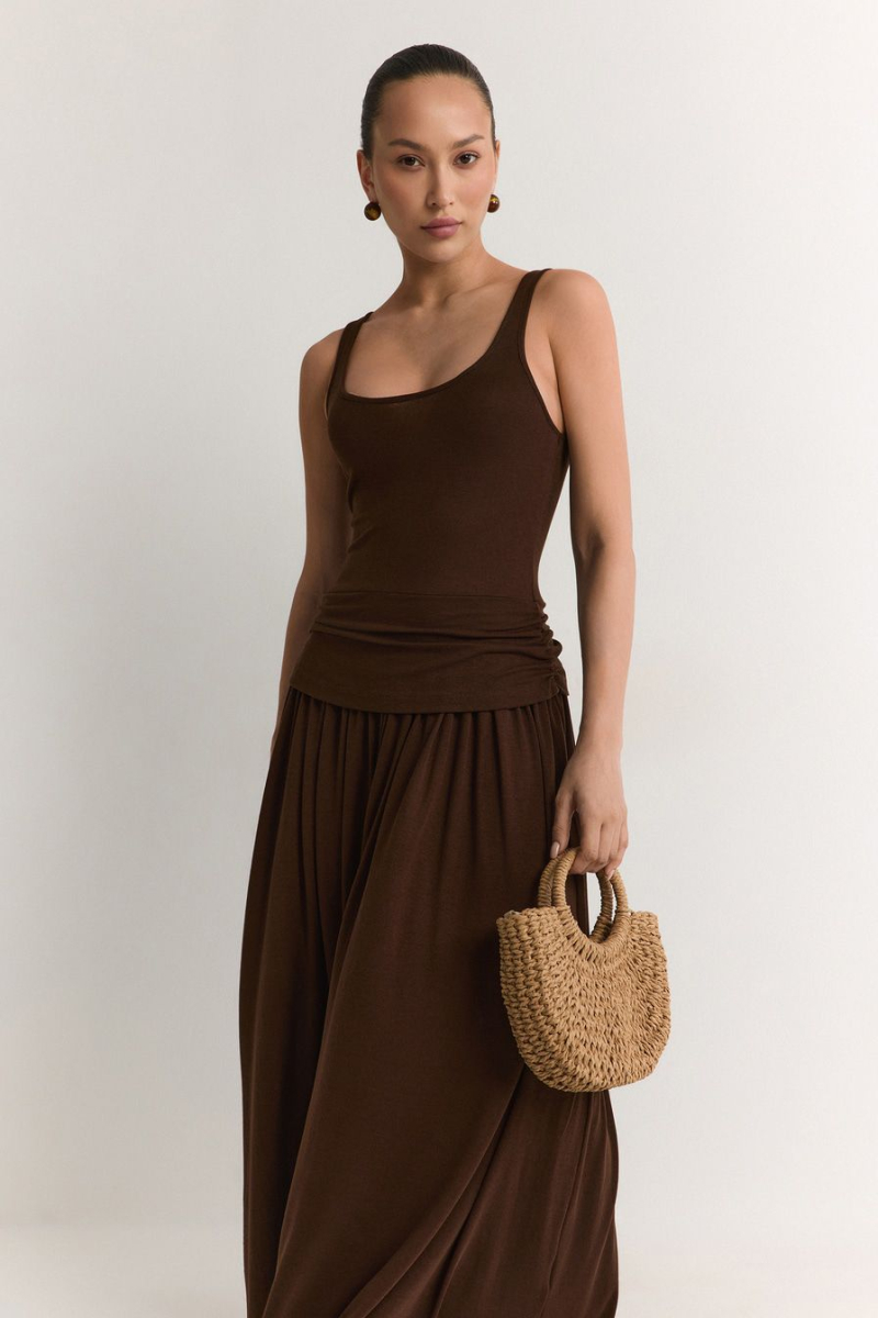 Платье с декоративными сборками TOPTOP, цвет: коричневый, TT.012.19262.700 купить онлайн