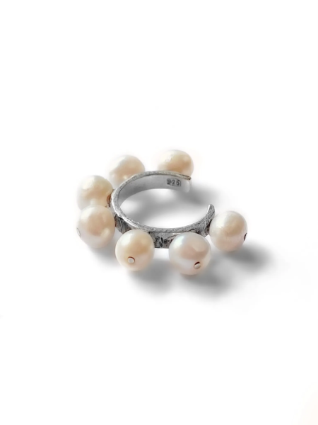 Серебряная серьга-кафф "Base pearl"