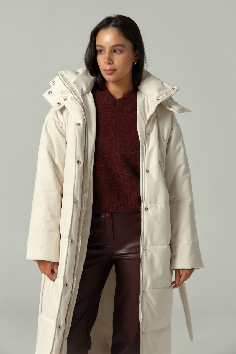 Пуховик удлиненный из мембраны с велюровым эффектом Ricoco, цвет: молочный, 5034/2 купить онлайн