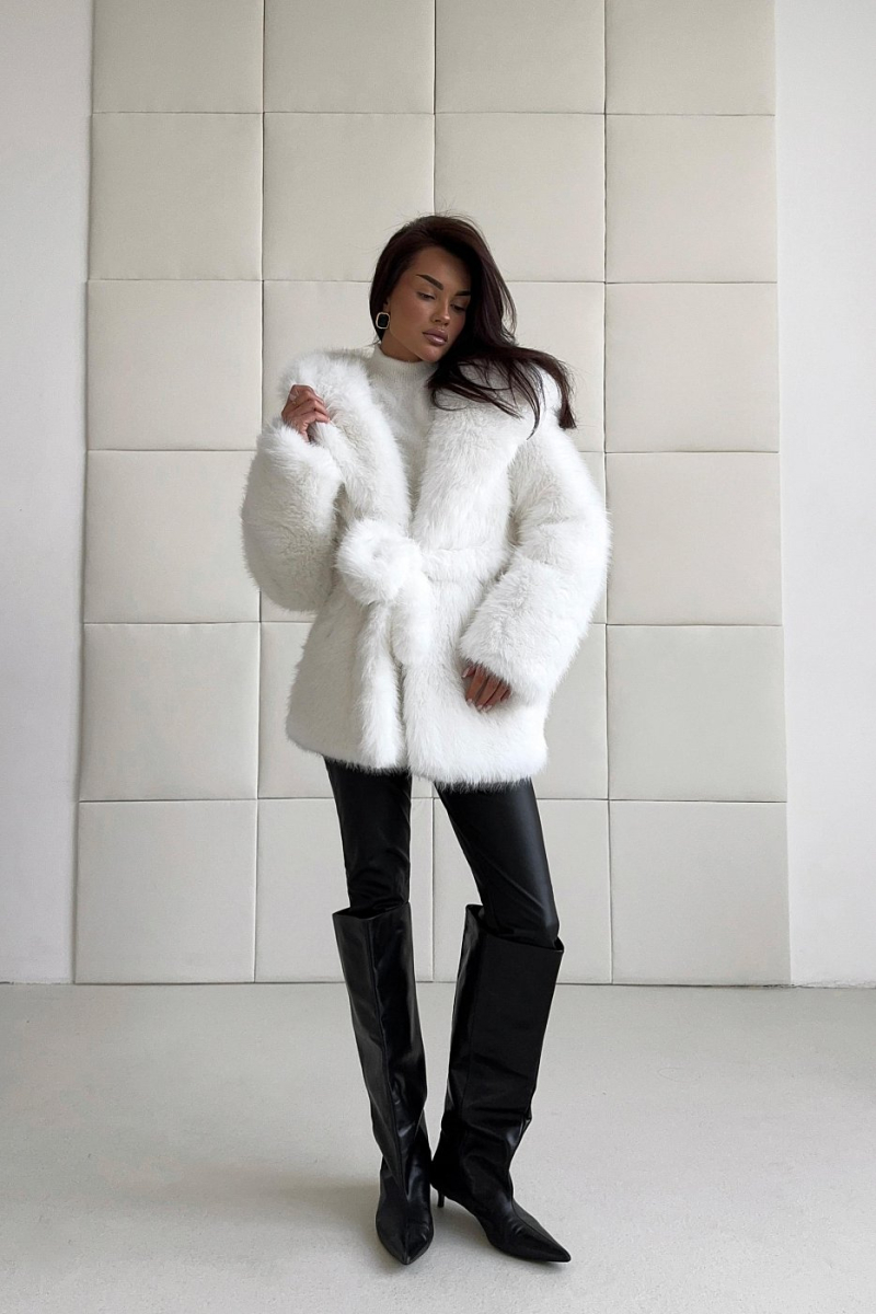 Шуба удлинённая с капюшоном SODAMODA, цвет: белый, 15914 купить онлайн