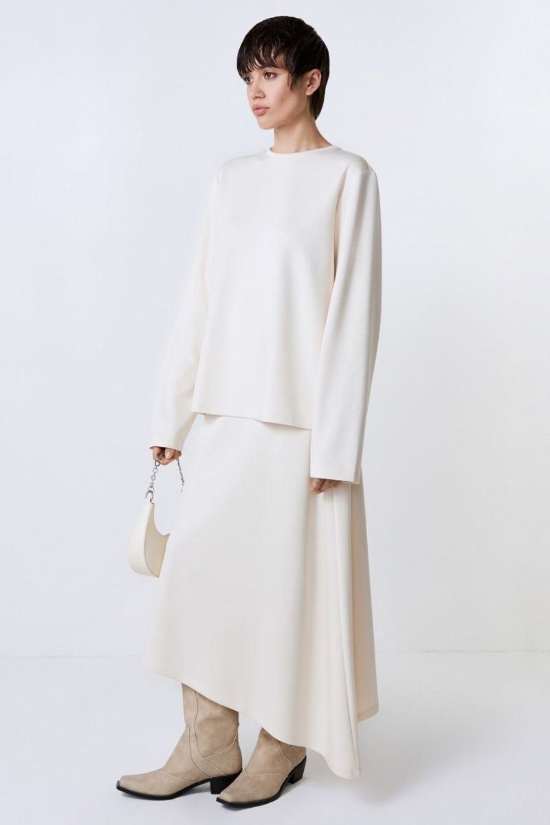 Асимметричная юбка из неопрена TOPTOP, цвет: молочный, TT.071.16235.120 купить онлайн