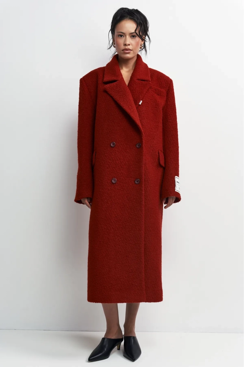Пальто-макси из вареной шерсти Насыщенный красный