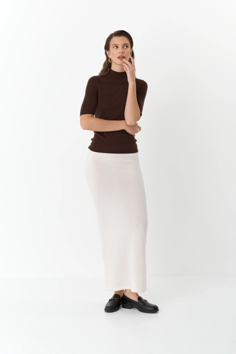 Топ с воротником стойка из мериноса Ricoco, цвет: шоколадный, 5066/2 купить онлайн