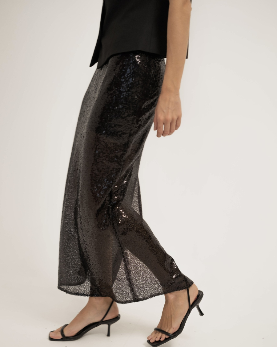 Юбка миди из пайеток No name not same, цвет: Черный, 00-00000150 купить онлайн