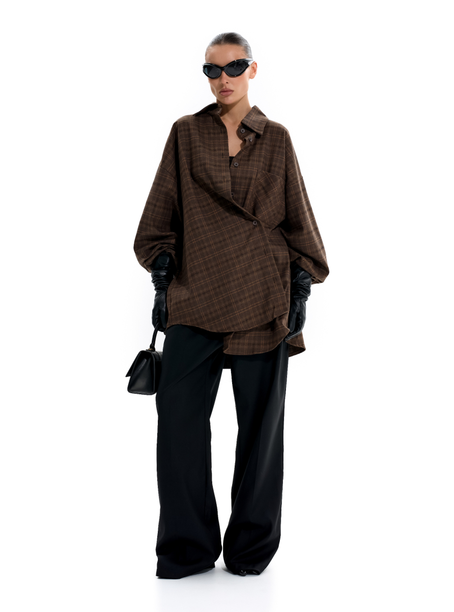 Объемная рубашка в клетку ANOTHER SELECT, цвет: коричневый, 00024 купить онлайн