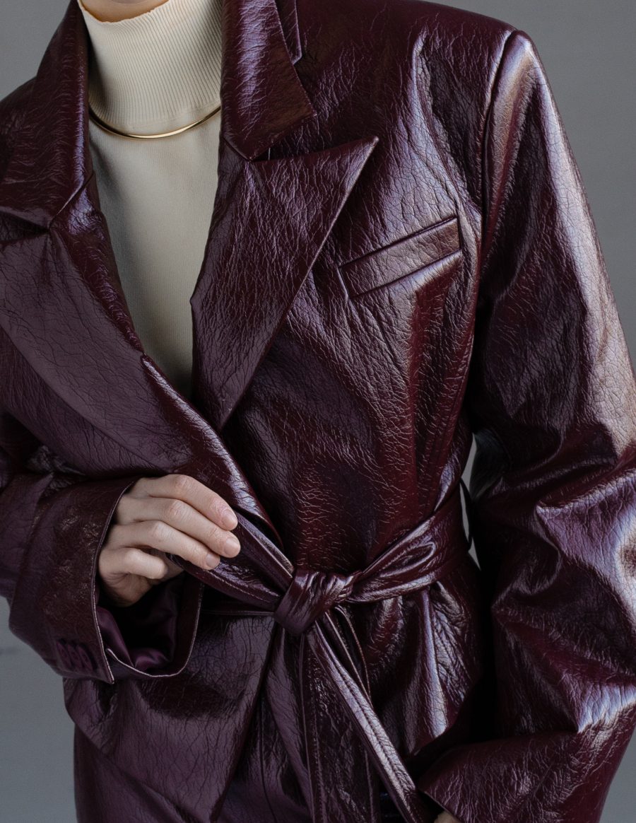 Жакет из экокожи укороченный с поясом VLVT, цвет: Бордовый, 00-00005135 купить онлайн