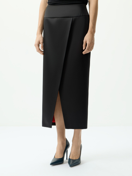 Юбка на запах с контрастной подкладкой Conso, цвет: Черный, PU 250966 - черный купить онлайн