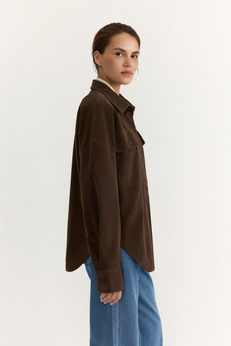 Рубашка из экозамши TOPTOP, цвет: коричневый, TT.021.17921.700 купить онлайн