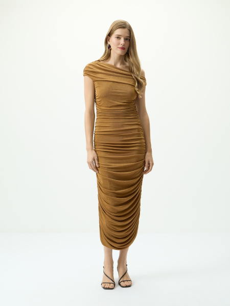 Платье драпированное ассиметричное Conso, цвет: охра, PD 250972 - охра купить онлайн