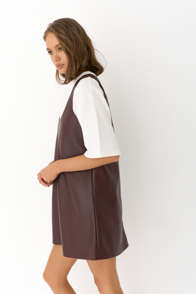 Сарафан из экокожи свободного кроя Ricoco, цвет: Бордовый, 7002/1 купить онлайн