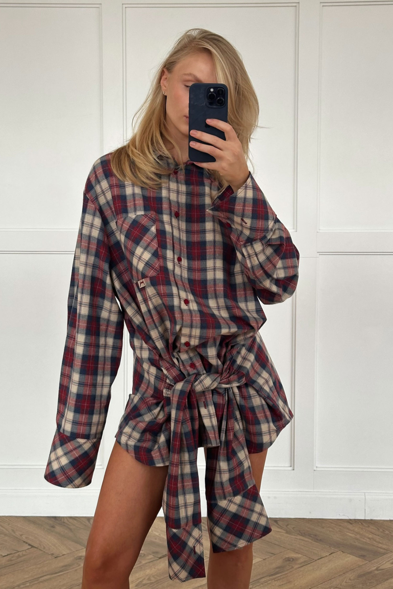 Платье-рубашка в клетку Label .B, цвет: сине-красный,  купить онлайн