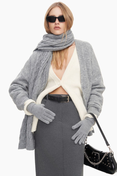 Шарф из смесовой шерсти мериноса TOPTOP, цвет: серый TT.607.15147.800 купить онлайн